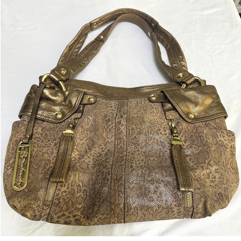 B. Makowsky Gold Leather Shoulder Bag Slouchy Hobo Y2K Indie Sleaze Mob Wife - Picture 3 of 16